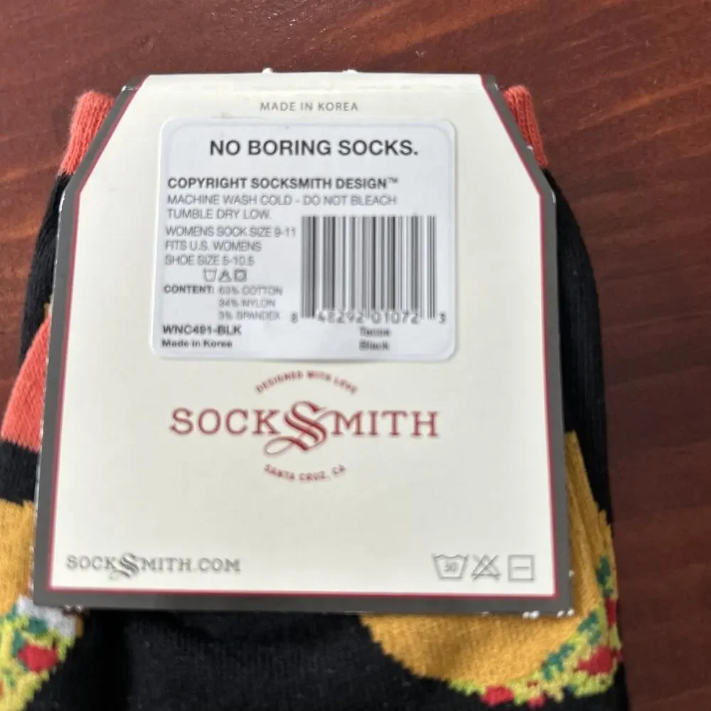 NWT!! SockSmith Women's Black Taco Socks One Size Fits Most Size 9-11